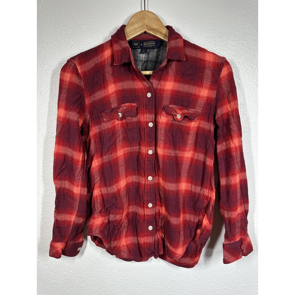 Gap Pendleton‎ Shirt Womens Small Red Plaid Button Up Western Flannel Pockets
